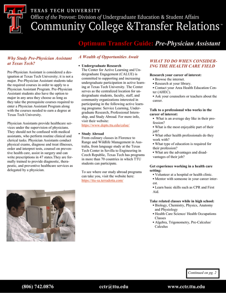 Optimum Transfer Guide: Pre-Physician Assistant