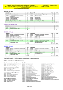 Sample Study Schedule under Advanced Standing I BSC3-CSC Cohort 2014