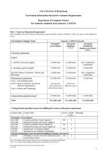 City University of Hong Kong  Curriculum Information Record for Common Requirements