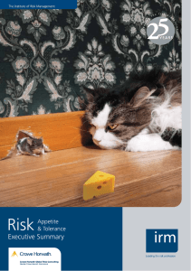Risk Executive Summary Appetite &amp; Tolerance