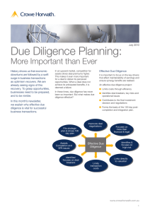 Due Diligence Planning: More Important than Ever Effective Due Diligence