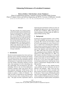 Enhancing Performance of Lexicalised Grammars