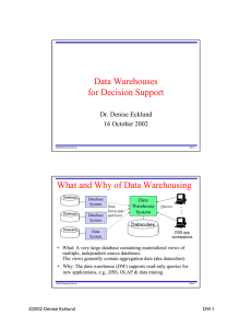 Data Warehouses for Decision Support What and Why of Data Warehousing