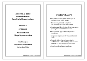 INF 386, V-2003 What is “shape” ? Selected Themes from Digital Image Analysis