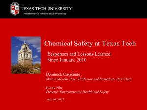 Chemical Safety at Texas Tech Responses and Lessons Learned Since January, 2010