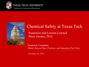 Chemical Safety at Texas Tech Responses and Lessons Learned Since January, 2010