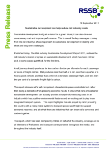 19 September 2011 Sustainable development can help reduce rail industry costs