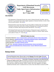 Department of Homeland Security IAIP Directorate Daily Open Source Infrastructure Report