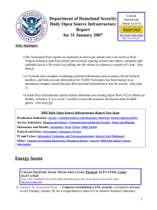 Department of Homeland Security Daily Open Source Infrastructure Report for 31 January 2007