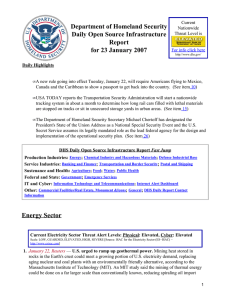 Department of Homeland Security Daily Open Source Infrastructure Report for 23 January 2007