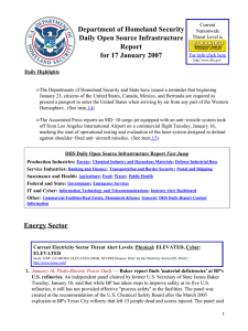 Department of Homeland Security Daily Open Source Infrastructure Report for 17 January 2007