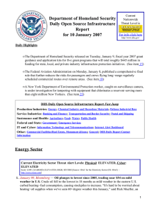 Department of Homeland Security Daily Open Source Infrastructure Report for 10 January 2007