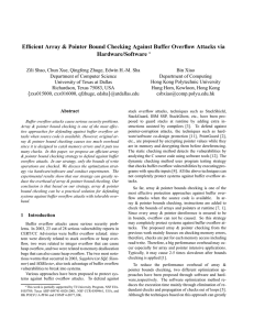 Efficient Array &amp; Pointer Bound Checking Against Buffer Overflow Attacks... Hardware/Software