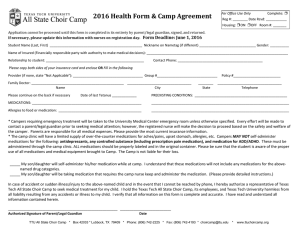 2016 Health Form &amp; Camp Agreement Form Deadline: June 1, 2016