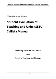 Student Evaluation of Teaching and Units (SETU) Callista Manual Selecting Units for Evaluation