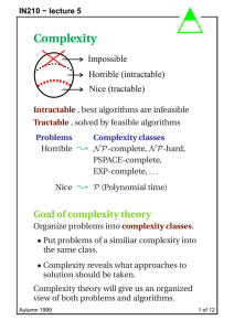 Complexity Impossible Horrible (intractable) Nice (tractable)