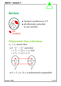 Review Polynomial-time reductions NP P