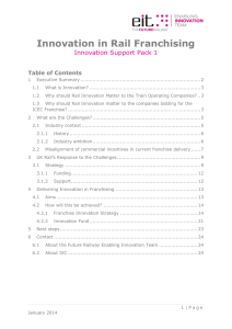 Innovation in Rail Franchising Innovation Support Pack 1 Table of Contents