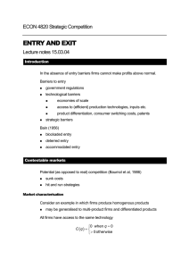 ENTRY AND EXIT ECON 4820 Strategic Competition Lecture notes 15.03.04