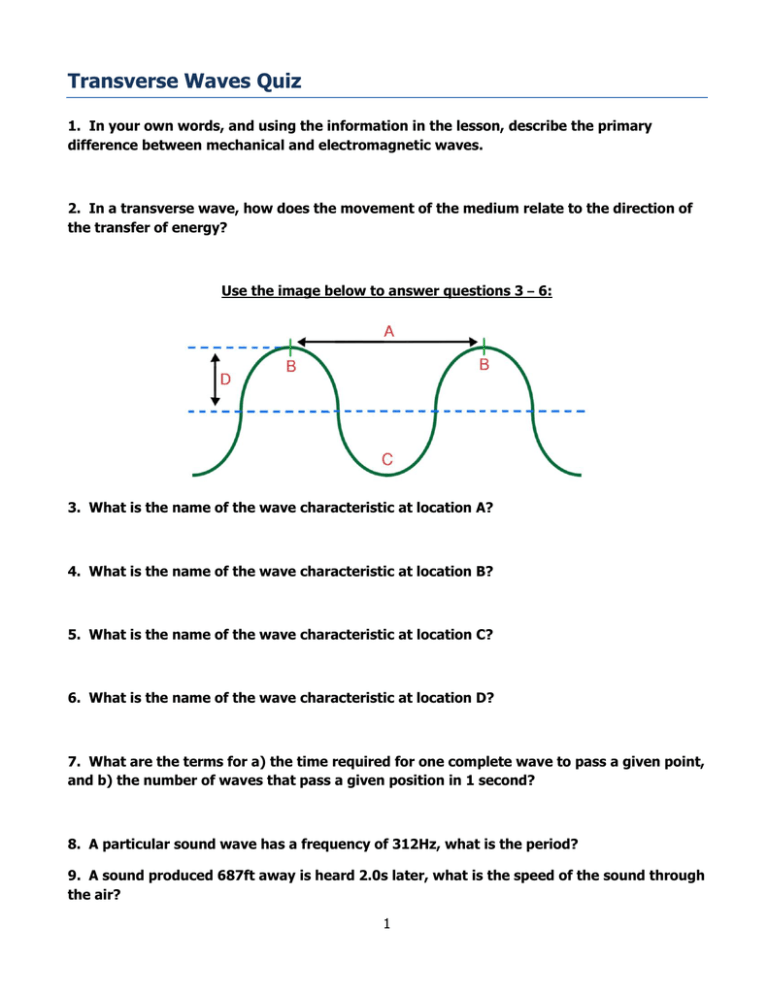 Transverse Waves Quiz