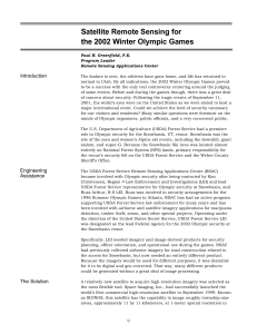 Satellite Remote Sensing for the 2002 Winter Olympic Games Introduction