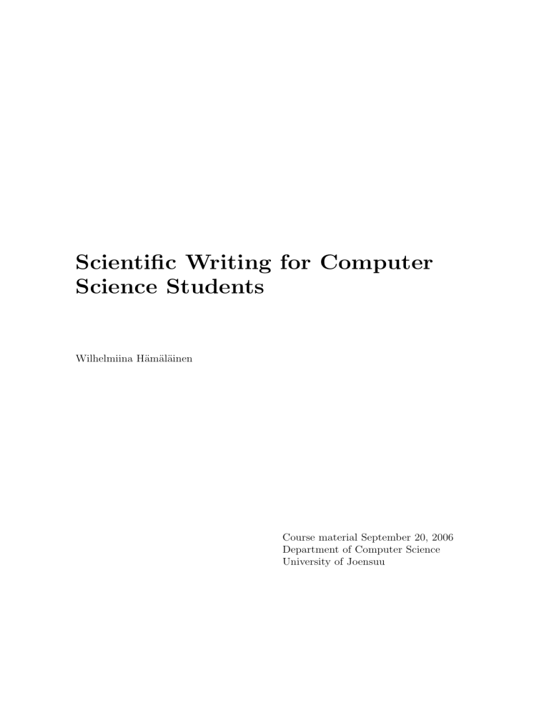 Scientific Writing For Computer Science Students