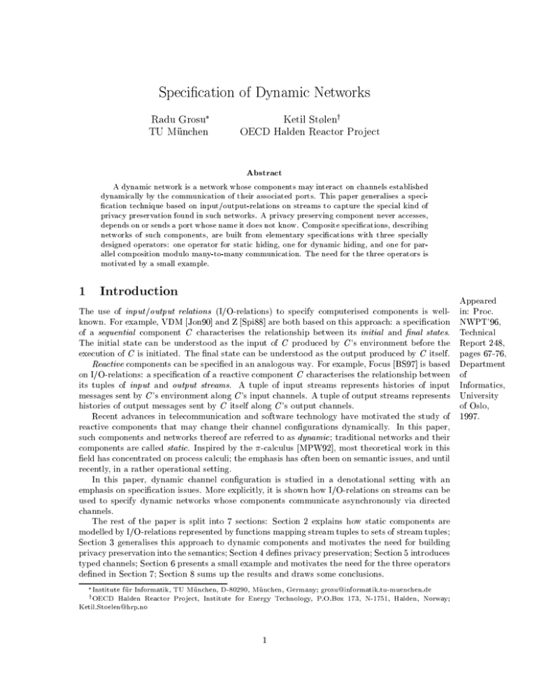 Speci Cation Of Dynamic Networks