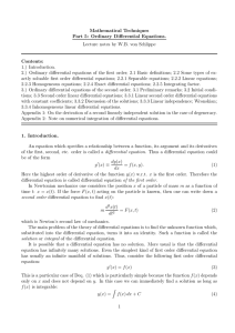 Mathematical Techniques Part 5: Ordinary Differential Equations. Contents: