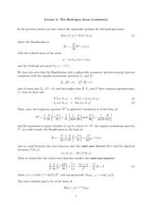 Lecture 5: The Hydrogen Atom (continued).