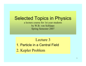 Selected Topics in Physics Lecture 3 2. Kepler Problem