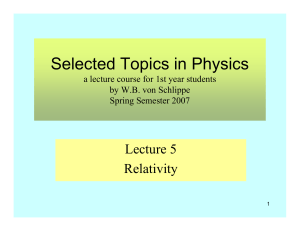 Selected Topics in Physics Lecture 5 Relativity