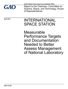 INTERNATIONAL SPACE STATION Measurable Performance Targets