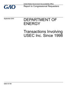 DEPARTMENT OF ENERGY Transactions Involving USEC Inc. Since 1998