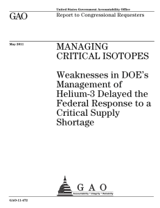 GAO MANAGING CRITICAL ISOTOPES Weaknesses in DOE’s