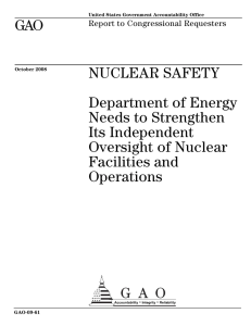 GAO NUCLEAR SAFETY Department of Energy Needs to Strengthen