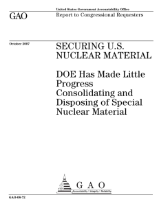 GAO SECURING U.S. NUCLEAR MATERIAL DOE Has Made Little