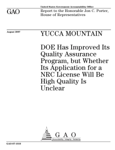 GAO YUCCA MOUNTAIN DOE Has Improved Its Quality Assurance