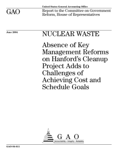 GAO NUCLEAR WASTE Absence of Key Management Reforms