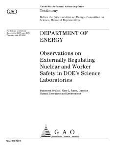 GAO DEPARTMENT OF ENERGY Observations on