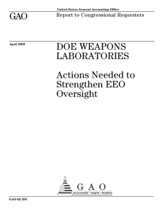 GAO DOE WEAPONS LABORATORIES Actions Needed to