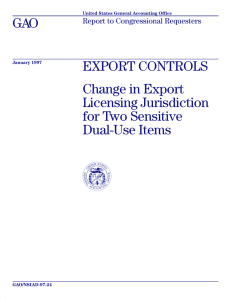 GAO EXPORT CONTROLS Change in Export Licensing Jurisdiction