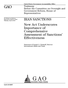 GAO IRAN SANCTIONS New Act Underscores Importance of