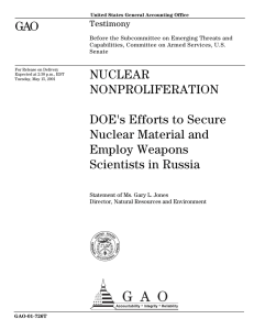 GAO NUCLEAR NONPROLIFERATION DOE's Efforts to Secure