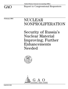 GAO NUCLEAR NONPROLIFERATION Security of Russia’s