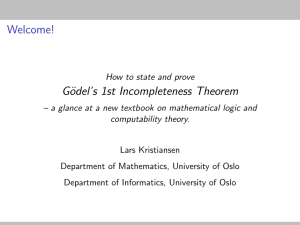 Welcome! G¨ odel’s 1st Incompleteness Theorem