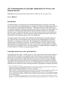 The Technologisation of Copyright: Implications for Privacy and Related Interests Introduction