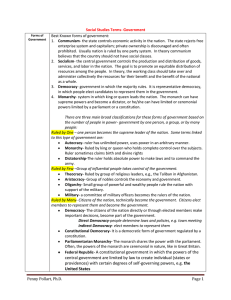 Best Known forms of government: Communism Social Studies Terms- Government