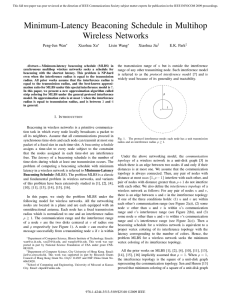 Minimum-Latency Beaconing Schedule in Multihop Wireless Networks Peng-Jun Wan Xiaohua Xu