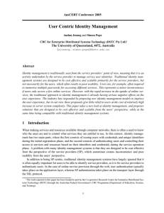 User Centric Identity Management AusCERT Conference 2005 Abstract