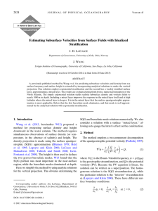 Estimating Subsurface Velocities from Surface Fields with Idealized Stratification J. H. L C